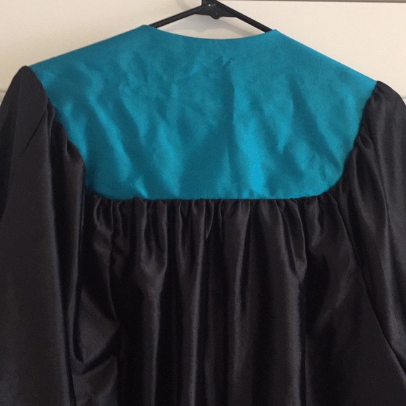 Graduation Cap & Gown Black & Turquoise trim M - Picture 4 of 6